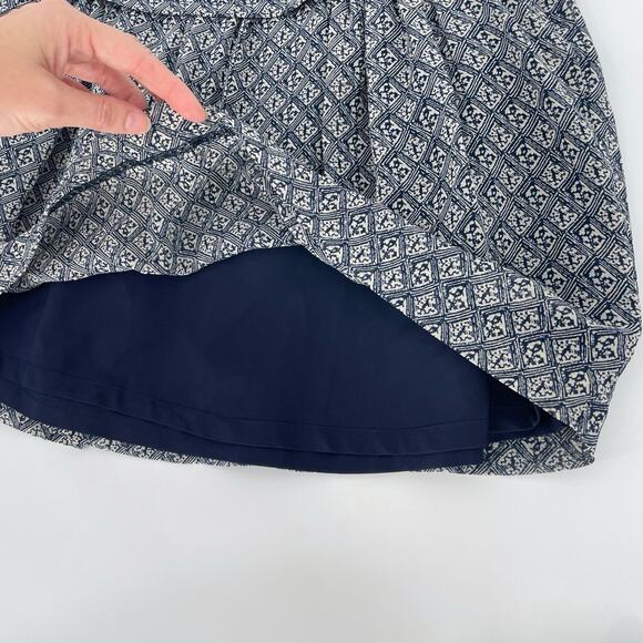 Madewell 100% Silk Pleated Ruffle Scarf Print Mini Skirt Size 0 Lined Navy White - Picture 7 of 7